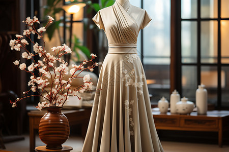 美丽的白色旗袍背景图片