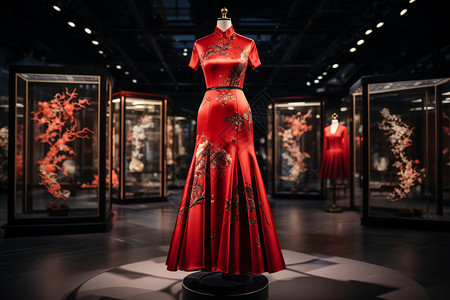 古典艺术红色旗袍图片