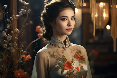穿着中国旗袍的美女图片