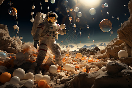 太空人身边满是气球背景图片