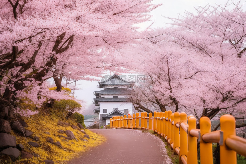 粉色樱花树街道图片