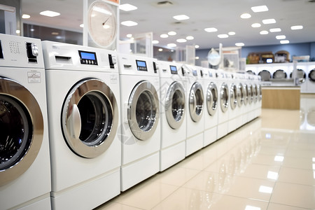 现代洗衣店里的洗衣机高清图片