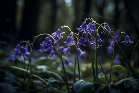青花森林中的紫罗兰背景图片