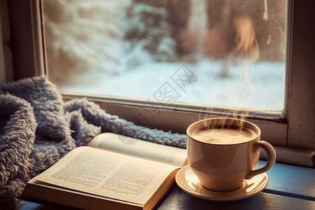 温馨冬日舒适的阅读时光背景