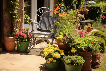 绿植盆栽装扮的夏季花园背景图片