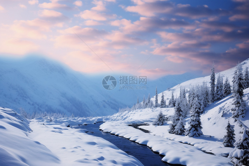 美丽的冬季雪山景观图片