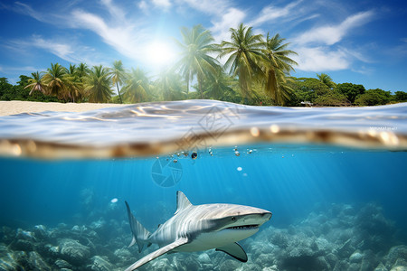 鲨鱼群热带海洋中游动的鲨鱼背景