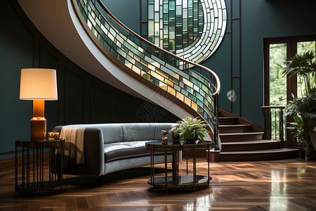 别墅走廊华丽装饰的现代别墅楼梯扶手设计图片