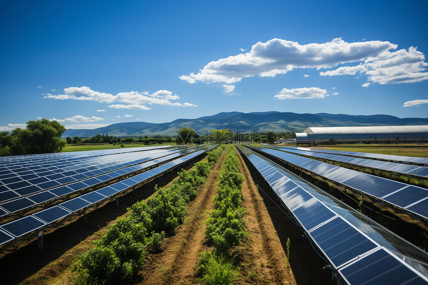 乡村田野中的太阳能电池板农场图片