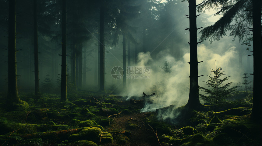 林间迷雾森林景观图片