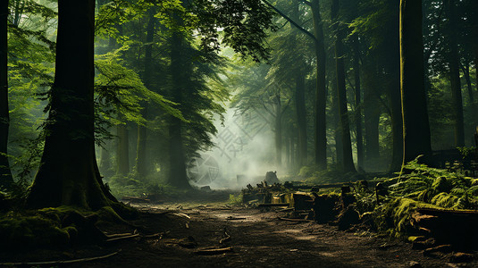 神秘的林间迷雾森林景观背景图片