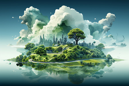 奇幻的绿岛插图背景图片