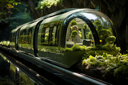 森林中的绿色列车背景图片