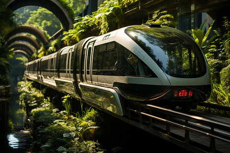 森林里的未来火车背景图片