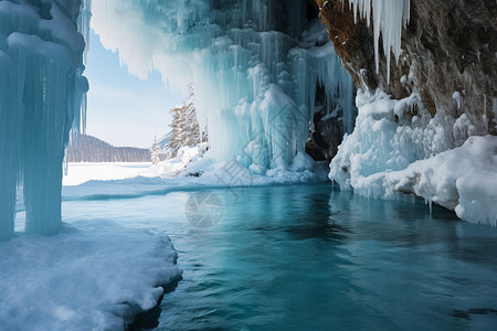 冬季洞穴的冰柱图片