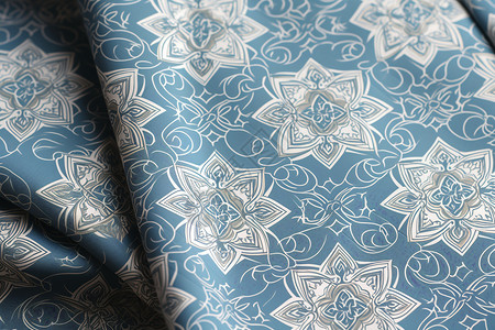 蓝色印花精美印花的纺织品背景