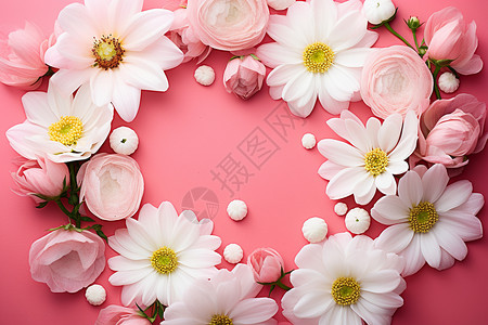 粉色背景上的白花背景图片