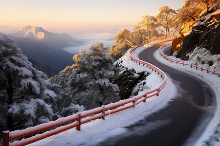 弯曲的小径冰雪之路背景