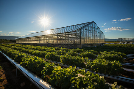 尾温室阳光照耀下的农业大棚设计图片