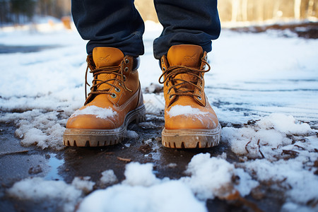 雪地中的人冬季军鞋高清图片