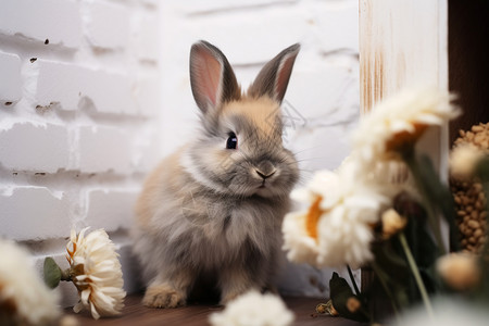 兔子与花墙图片