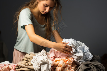 整理衣服的女人图片
