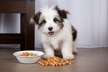 吃零食和狗粮的小狗图片