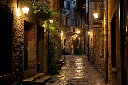 夜幕下的古城小巷图片