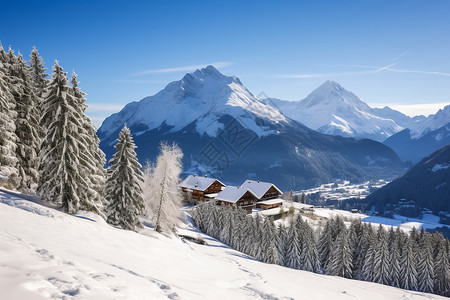山河秀丽蓝天下的雪后美景背景