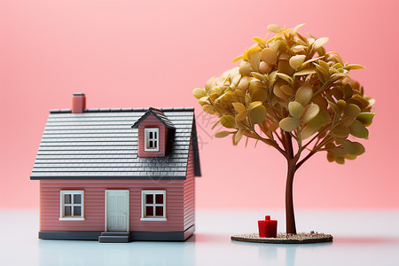 小建筑房子边框粉色的房子插画