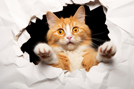 可爱墙可爱的猫咪从纸墙洞口伸出爪子设计图片