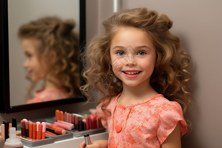 小女孩与梳妆台站在化妆台前的女孩背景