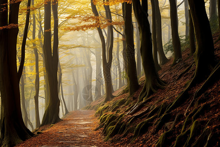 秋日林间的美丽景观背景图片