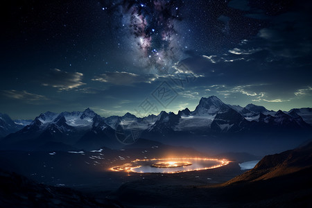 山间梦幻的星空景观背景图片