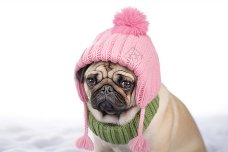冬季可爱装扮的巴哥犬图片