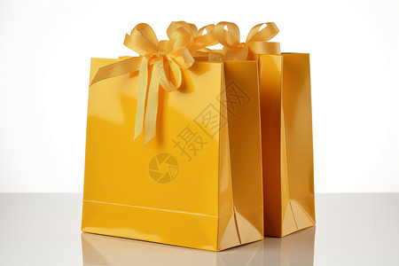 黄色丝带蝴蝶结系着丝带的礼盒背景