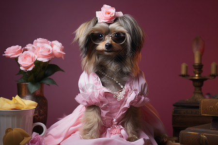 一只穿着粉红裙子的小狗高清图片