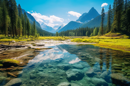 大山里清晰的湖水湖泊图片