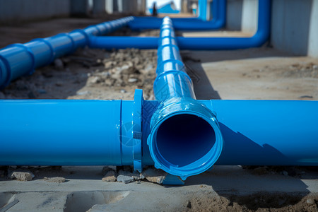 建筑工地上的蓝色管道背景图片