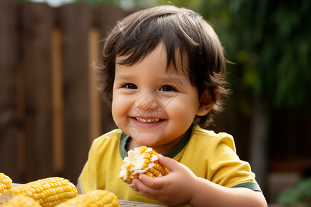吃玉米的小孩图片