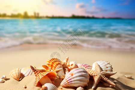 海滩上的一堆贝壳背景图片
