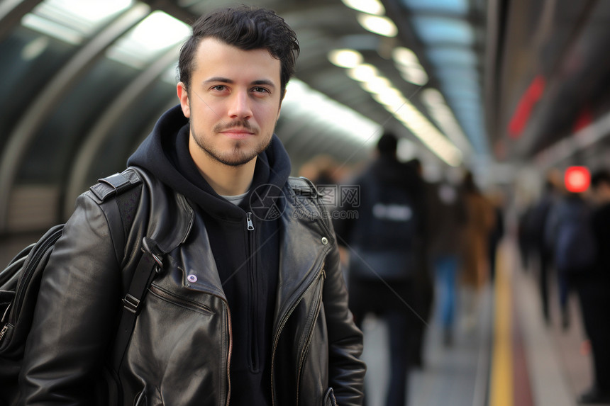 坐地铁的男人图片