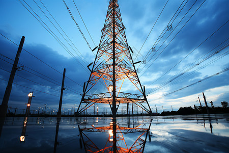夜晚巨大的电力塔高清图片