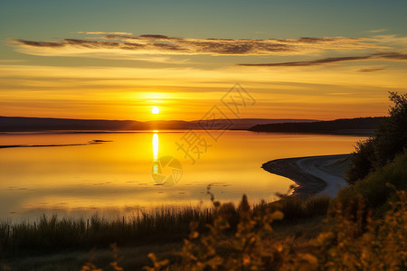 湖光山色，黄昏美景图片