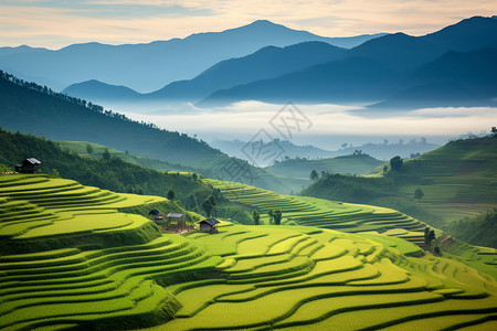 大山下的梯田图片