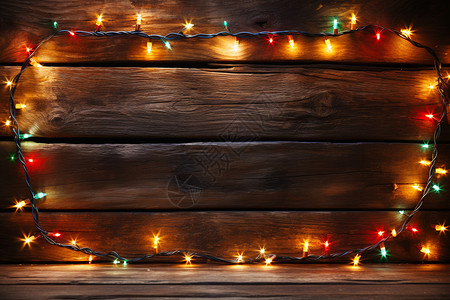 木质背景上挂满了串串的灯光背景图片