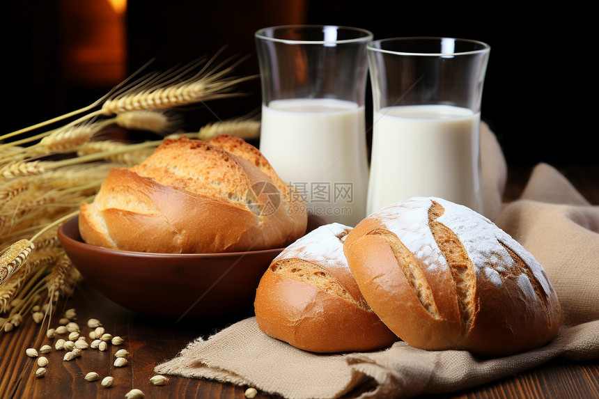 美味烤面包和牛奶图片