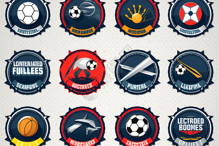 logo图案多种颜色尺寸的足球徽章插画