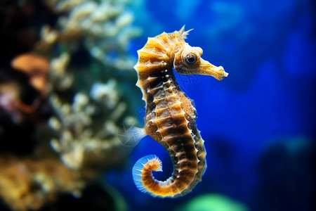 游动中章鱼海马在水族馆游动背景