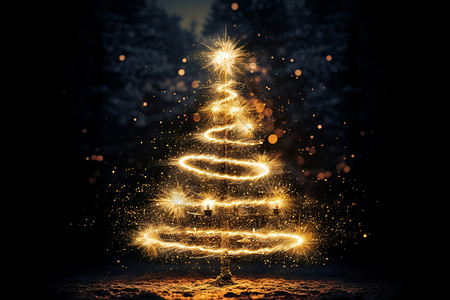 黑暗中的光圣诞节亮着光的圣诞树背景